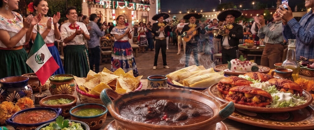 Mesa de Fiestas Patrias con mole